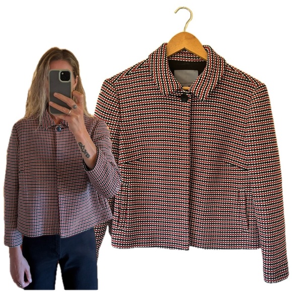 Classiques Entier 70’s Inspired Red Black Knit Woven Collared Blazer Jacket - Picture 12 of 12